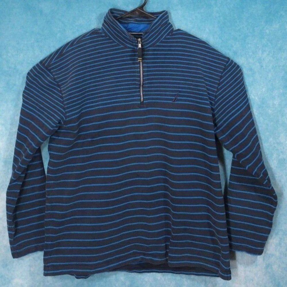 Nautica N83 1/4 Zip Pullover Sweater Long Sleeve Striped Blue/Black Mens Size XL
